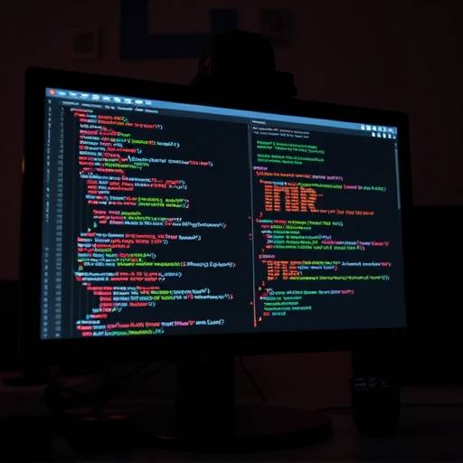 Desenvolvimento Web: código HTML, CSS e JavaScript em um monitor.